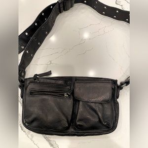 Free People black leather purse. Bag can be worn crossbody or over shoulder.